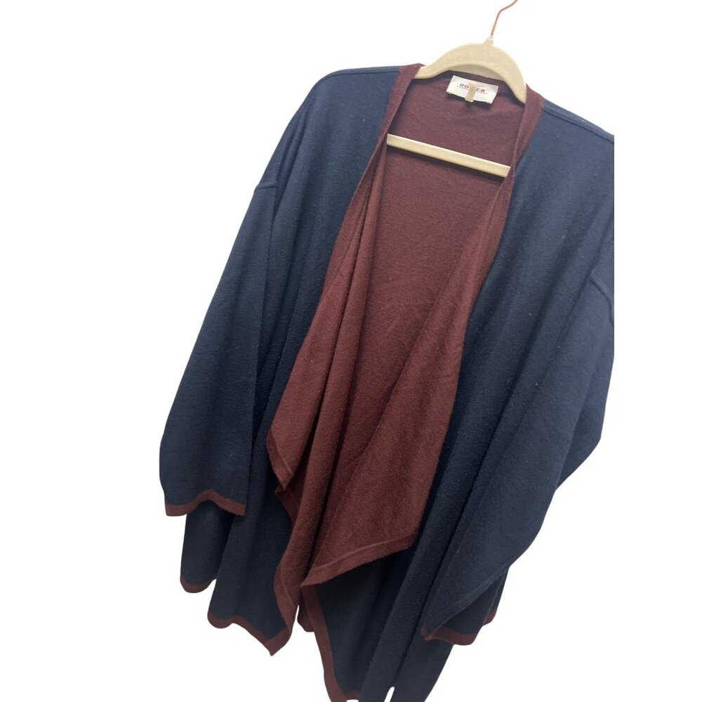 Rodier Vintage 2 Tone Blue and Red Wool Long Open Front Cardigan